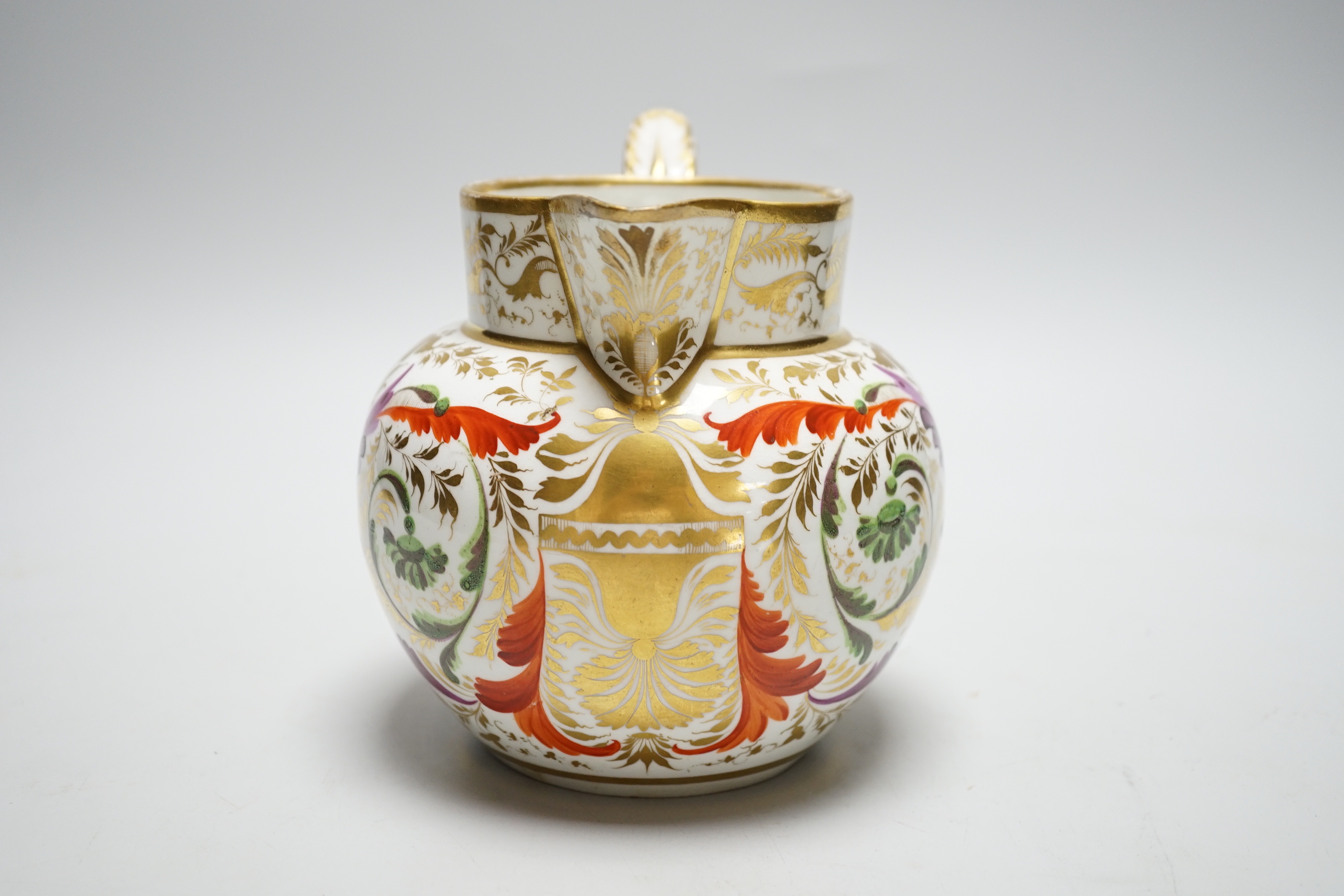 A Derby gilt and enamel jug, c.1800, 15cm